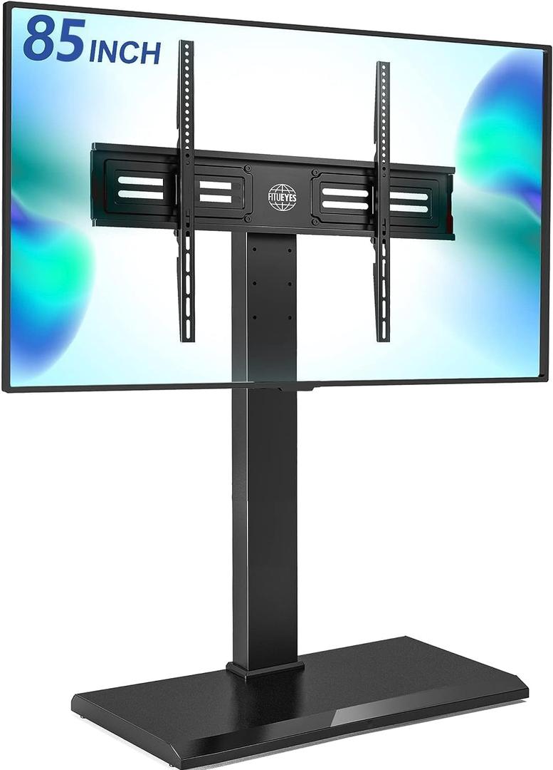 FITUEYES Iron Base Universal Floor TV Stand with Swivel Mount Space Saving for 50-85 Inch LED LCD Plasma Flat or Curved Screen TVs Height Adjustable Cable Management (Black)