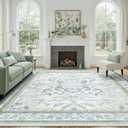 DCX Green 9x12 Rug, Kid & Pet Friendly with Rubber Back Non Slip, Machine Washable Stain Resistant Botanical Floral Rug for Living Room, Bedroom, Soft Low Pile Large Nursery Carpet