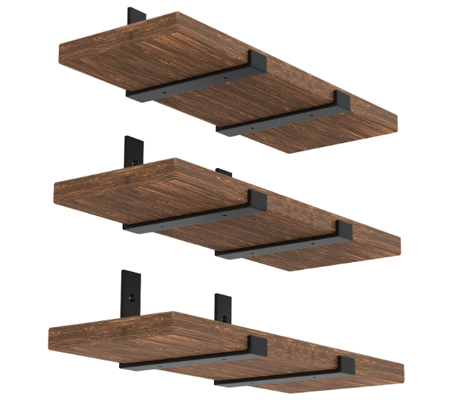 WEKIS 12 Inch Heavy Duty Floating Shelf Bracket, Wall Mounting Industrial Black Shelf Brackets, 1/5 Inch Thick Iron Metal Brackets for Shelves 6 Packs