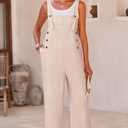 PRETTYGARDEN Overall Jumpsuit For Women 2025 Summer Casual Wide Leg Sleeveless Button Striped Jumpsuits Trendy Outfits (M)