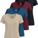 Real Essentials 4 Pack: Women's Classic-Fit Cotton Short-Sleeve V-Neck T-Shirt (Medium)