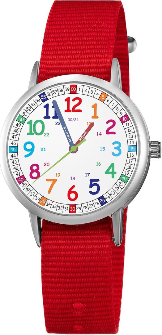 Kids Watch for Girls and Boys,for Children's Toddler Learning Time and Easy to Read Time, Analog Watch for Boys and Girls Ages3~11 (Red)