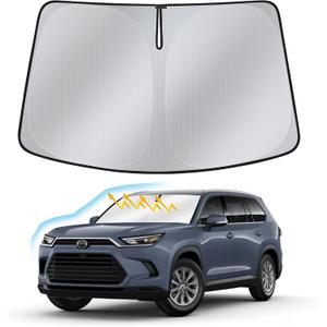 Windshield Sun Shade for Toyota Grand Highlander 2024 2025  Upgraded Nano Materials Front Window Shade Cover for Grand Highlander Accessories, Foldable Windshield Sunshade Rays Protector