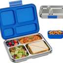 BABHAMNESS Stainless Steel Kids Bento Lunch Box, 4-Compartments with Silicone Container, Dishwasher-Safe, Child-Friendly Design for School and Travel, BPA-Free (Blue)