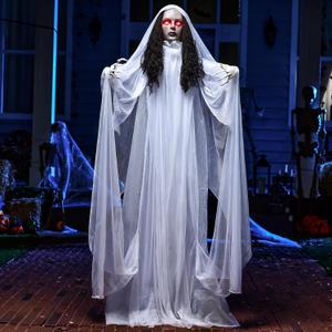 JOYIN 67" Halloween Decorations Outdoor Life Size Bride Decor, White Ghost Haunted House Props with Creepy Sound for Garden Yard Lawn