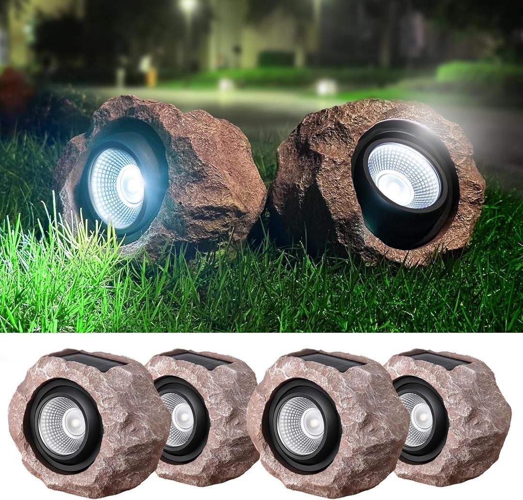 Solar Rock Lights Outdoor, 4 Pack Solar Spotlights Outdoor Waterproof Super Bright Rock Light, Adjustable Light Angle Landscape Rocks for Decks Yard Pathway Walkway Patio Lawn