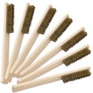 50 Pcs Bulk Brass Wire Brush 8'' L Small Wooden Handle Brass Plated Bristle Abrasive Brush for Rust Removal, Metal Welding Slag, Industry, Home and Kitchen