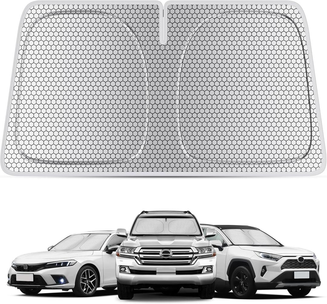 helloleiboo Graphene Car Windshield Sun Shade Car Sun Shade for Windshield with Heat Absorption Coating Foldable Design with UV Protection to Keep Your Car Interior Cooler Silver (Medium-59  30 in)