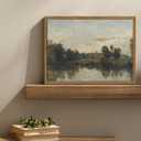 Vintage Cottagecore Wall Art, Rustic Lake Landscape Wall Decor Paintings, Retro River Trees Poster Canvas Prints Artwork Picture for Living Room Bedroom Farmhouse 16x24 inch Wood Framed