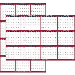 5 x 2026 Dry Erase Calendar  Large Yearly Wall calendar 2026, 38.2'' x 25.2'', 2-Side Reversible Calendar 2026, Vertical/Horizontal, Jan 2026  Dec 2026, 2026 Wall Calendar with Notes, Stickers - Red