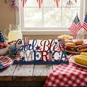 Cinnvoice Memory Day Decoration 4th of July Patriotic Table Sign Farmhouse America God and Bless Table Centerpiece Letter Tiered Tray Decorations for Holiday Kitchen Home Party Supplies