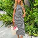 MEROKEETY Women's Summer Maxi Dresses 2026 Casual Spring Short Sleeve Tie Waist Work Beach Vacation T Shirt Long Dress (XXL)