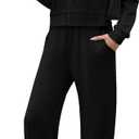 XIEERDUO Lounge Sets for Women 2025 Sweatsuit 2 Piece Outfits Sweatshirt Wide Leg Sweatpant Tracksuit Matching Set (Black, S)