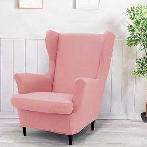 Wingback Chair Covers 2 Piece Stretch Wing Chair Cover Sofa Cover Armchair Slipcover Washable Non-Slip Furniture Protector for Living Room Bedroom (Light Pink)