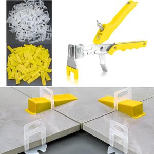 Tile Leveling System Kit, 600pcs Tile Leveler Spacers Clips+150pcs Reusable Wedges+1pc Tile Pliers for Wall/Floor Tile Adjustment, Leveling Tile System for Ceramic Tile(Yellow, 1/16-1.5mm)