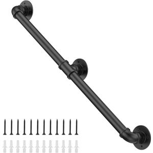 Willstar 7FT Industrial Staircase Handrail Non-Slip Pipe Bar Foot Rail Wall Mount Stair Rail Vintage Grab Bar for Steps Black Iron Pipe Handrail for Outdoor Indoor Stairs Loft Porch Hand Rail (7ft)