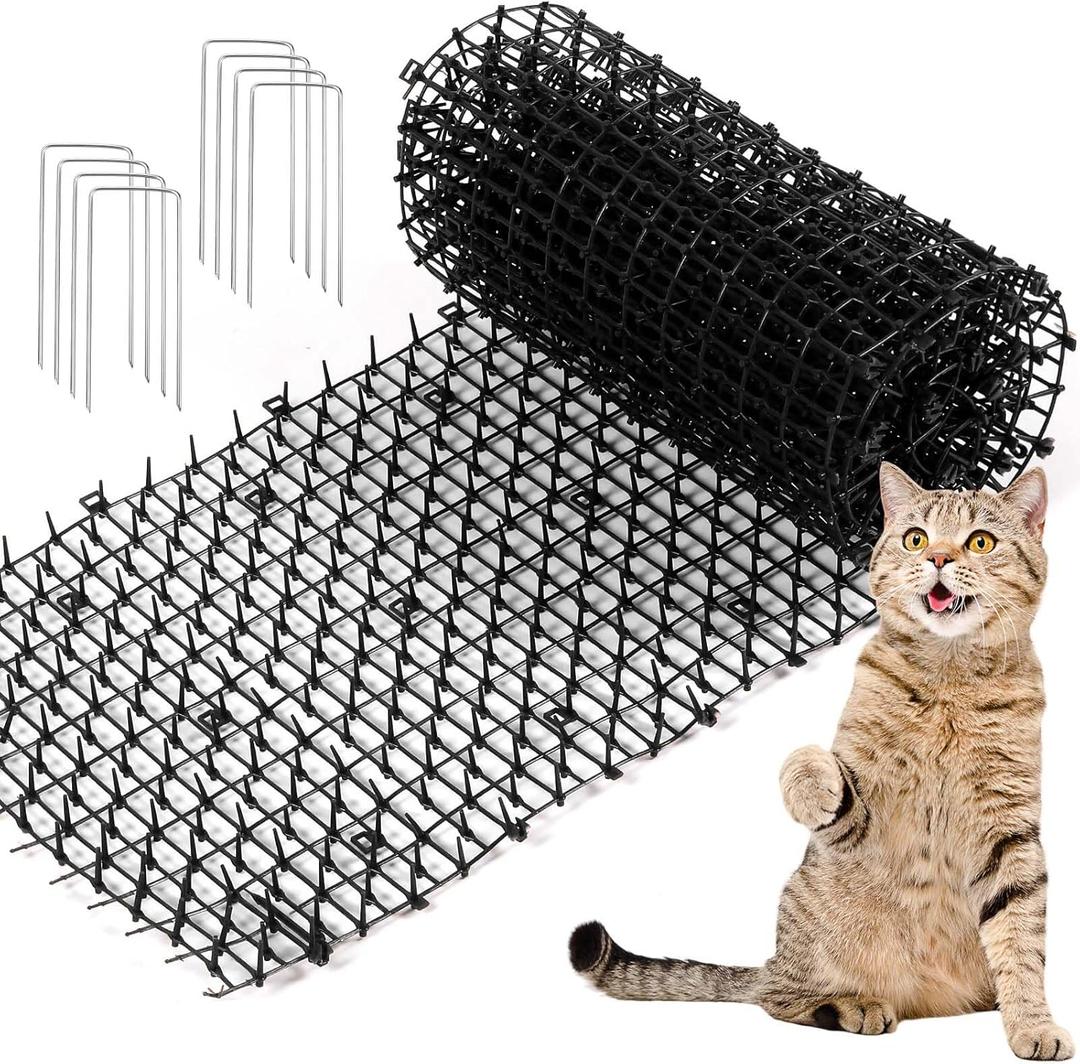 Zopeal 13ft Cat Repellent Mat with 12 Ground Stakes 12 Zip Ties, Spikes Deterrent Mat Keep Dog Off Couch for Indoor Outdoor Keep Pet Off Yard Garden, 158 x 12 Inch/1 Roll (Black)