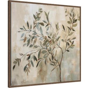 Kate and Laurel Framed Canvas Wall Art Print Olive Tree Abstract Square by The Creative Bunch Studio, 30 x 30 Sylvie Walnut Frame, Modern Contemporary, Nature Art for Wall Decor
