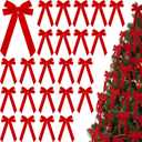 Riceshoot 24 Pcs Christmas Velvet Bows 4.5 x 8.6 inch Vintage Bow Christmas Tree Decorations Xmas Ornaments for Wreath Gifts Wrapping Garland Indoor Outdoor Holiday Party Decor (Red)