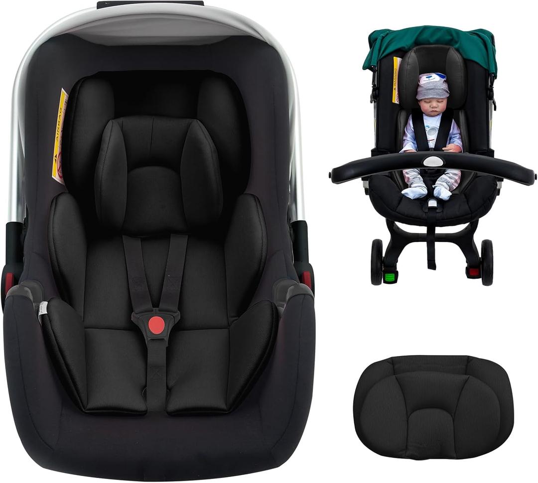 Infant Car Seat Insert with 2 Headrest for Preemie to Toddler, Thickened Baby Car Seat Head Support for Side Impact Protection, Breathable Newborn Carseat Insert with Filled Spong (Black)