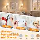 Battery Operated Wall Sconces Set Of 2, Wireless Battery Wall Light With 10000mAh RGB Rechargeable Magnetic Bulb, Rechargeable Wall Sconce With Remote Control For Bedroom, No Electrician Required