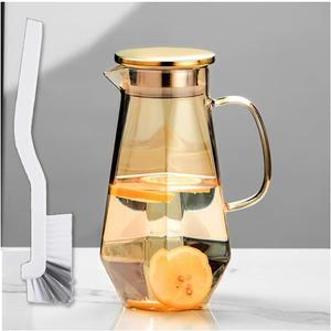 1.7 Liter/58oz Glass Pitcher with Lid Water Carafe Jug with Spout Handle for Hot/Cold Water Tea Beverage (Gold 1-Glass Pitcher)