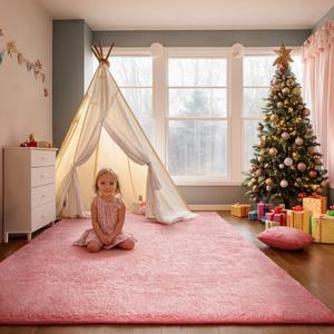 Poboton Area Rugs for Bedroom Living Room, 5X8 Ft Pink Fluffy Washable Rug, Modern Shaggy Carpets Fuzzy Rug for Kids Boys Girls Dorm Nursery Home Decor Aesthetic, Upgrade Anti-Skid Durable (5x8 Feet/60"x96")