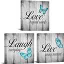 Conipit Teal Butterfly Canvas Wall Art Live Love Laugh Art Teal and Grey Pictures Wall Decor Inspirational Painting for Modern Home Decor 12" L x 12" W x 3pcs