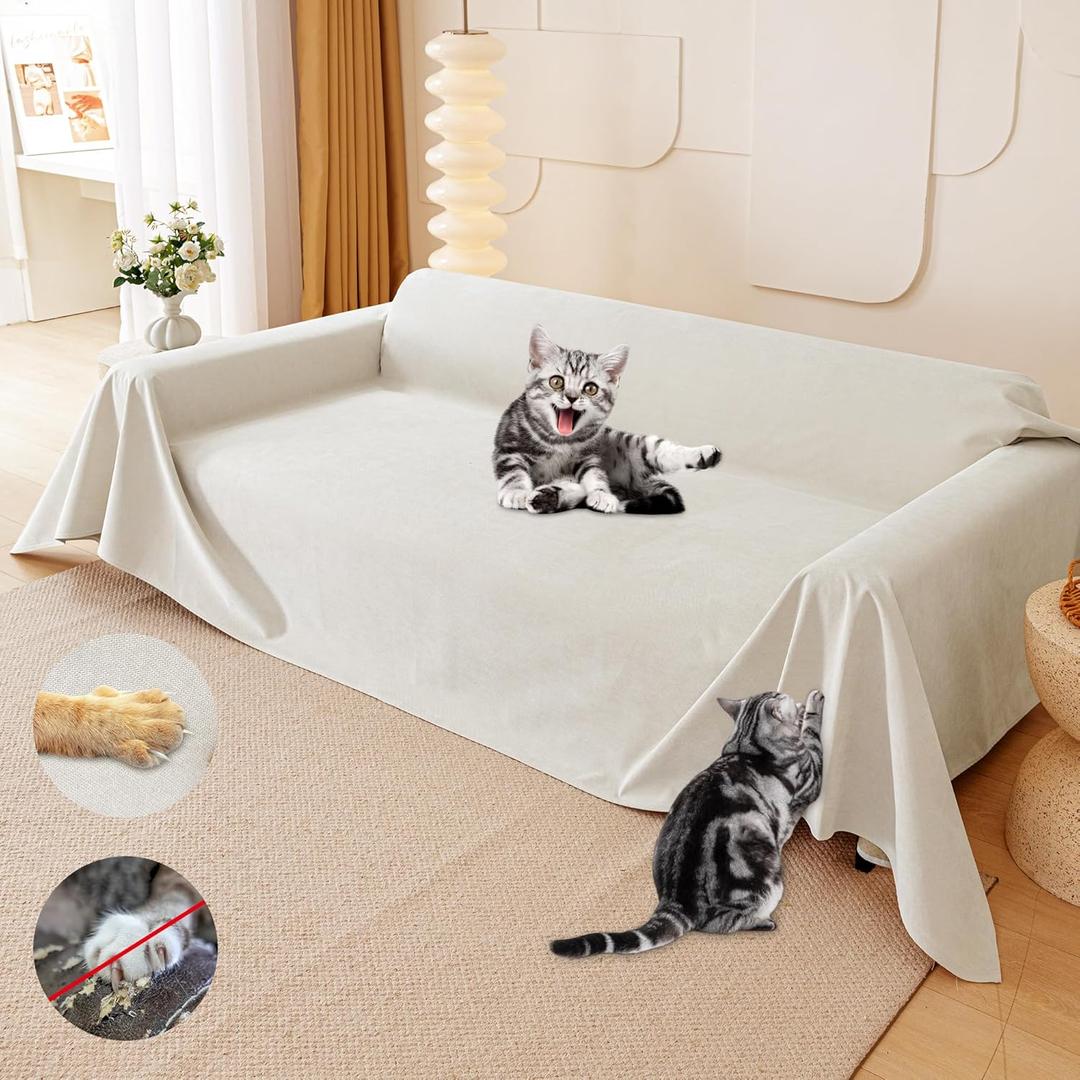 Cat Scratch Furniture Protector - Anti-Slip, Waterproof Sofa Cover to Keep Cats Off, Pet-Friendly Couch Protectors for 3 Cushion Couch, Beige Anti-Scratch Couch Cover for Pets and Kids 134"X71" (Sofa(134"X71"), Beige)
