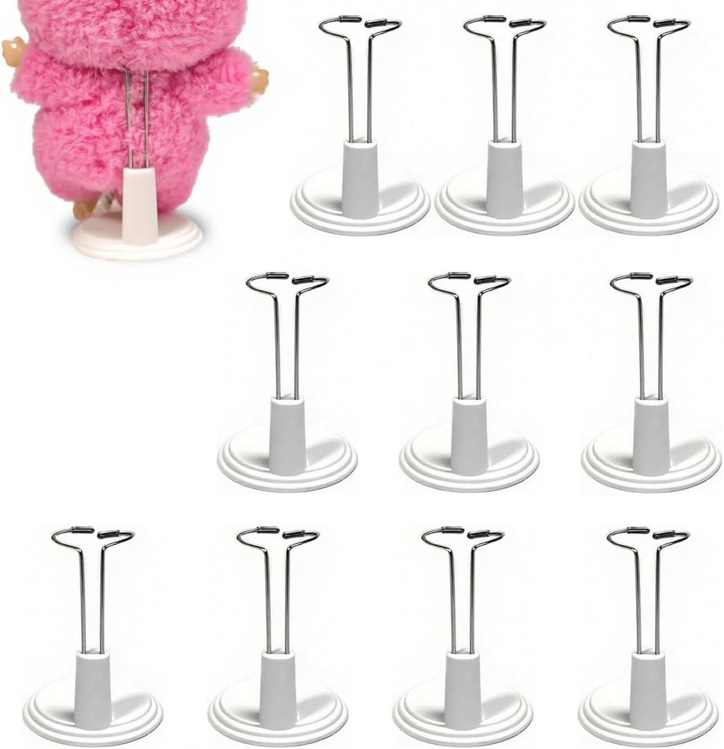 10 Pack Adjustable Doll Stand - Compatible with labubu, Display Holder for 4-8 Inches Figures, White Plastic Stand with Waist Clip, Stable Support for Collectible & Photography (Dolls Not Included) (White 10 pcs)