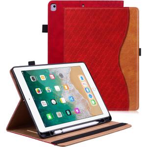 Case for iPad 6th/5th Generation, iPad 9.7 Inch 2018/2017 Case PU Leather Cover Multi-Angle Viewing Stand with Card Pocket for iPad Air 2 / iPad Air,Red