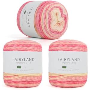 Aeelike Ombré Yarns for Crocheting, 3 Skeins Gradient Cake Yarn 100g (3.52 oz) 245m (267 Yards), Super Soft Yarns Cake with Vibrant Colors for Making Blanket Scarves Sweaters, Pink Yellow Gradient