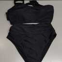 Pink Queen Women's One Shoulder High Waisted Bikini Set Two Piece Tie Ruched Swimsuit (Large, Black)