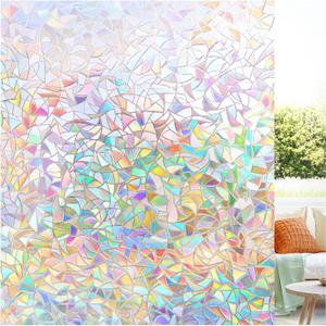 LUTE Window Privacy Film, Rainbow Window Film, 3D Decorative Stained Glass Cling, Non-Adhesive Vinyl Static Cling Removable Glass Stickers, Sun UV Blocking Decal Covering for Home, 17.5 x 78.7 inches (Clear)