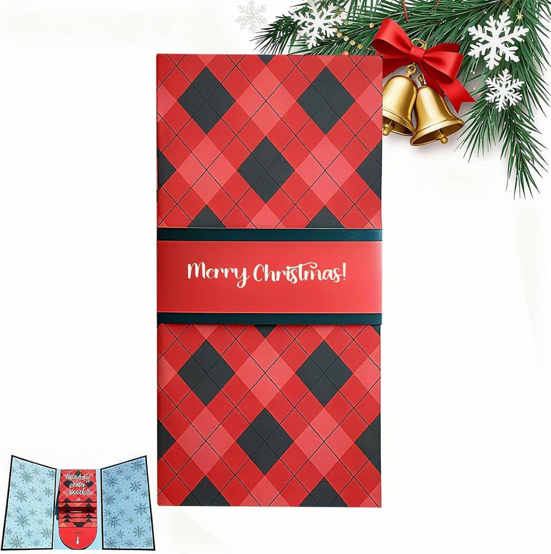 Handmade Christmas Gift Card Booklet 1 Pack, Red Plaid Gift Card Holder with Merry Christmas Text, (1)