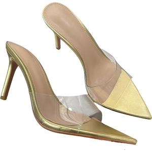 WYUETRA Women's Clear Pointed Toe Slingback Stilettos Heel Sandals Fashion Sexy Comfortable Summer Open Toe Backless Slip On Dress Slides Sandals for Casual Outdoor Party Work Wedding (Gold,8)