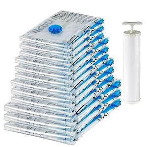 Amazon Basics Vacuum Compression Space Saving Storage Bags with Hand Pump for Travel, Multiple Sizes for Clothes and Blankets, Clear, 6 Pack (1 Small, 4 Medium, 1 Large)