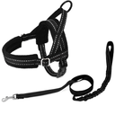 No Pull Small Dog Harness and Leash Set, Puppy Soft Vest Harness Neck & Chest Adjustable, Reflective Lightweight & Anti-Twist Pet Lead Combo for Small Medium Dogs (Black, M)