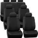 FH Group Three Row Car Seat Covers Deluxe Leatherette with 7 Headrests, Airbag Compatible and Rear Split Bench Universal Fit for Cars Trucks & SUVs (Black) PU007217