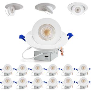 Adetu Recessed Lighting 6 inch, 360+90 Adjustable Directional 6 inch Gimbal Led Recessed Light, 2700K-5000K 5CCT Dimmable Retrofit Eyeball Can Recessed Lights with Jbox, ET (White-12 Pack)