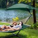 SUNCREAT Portable Outdoor Hammock with Stand, Canopy, Dark Green
