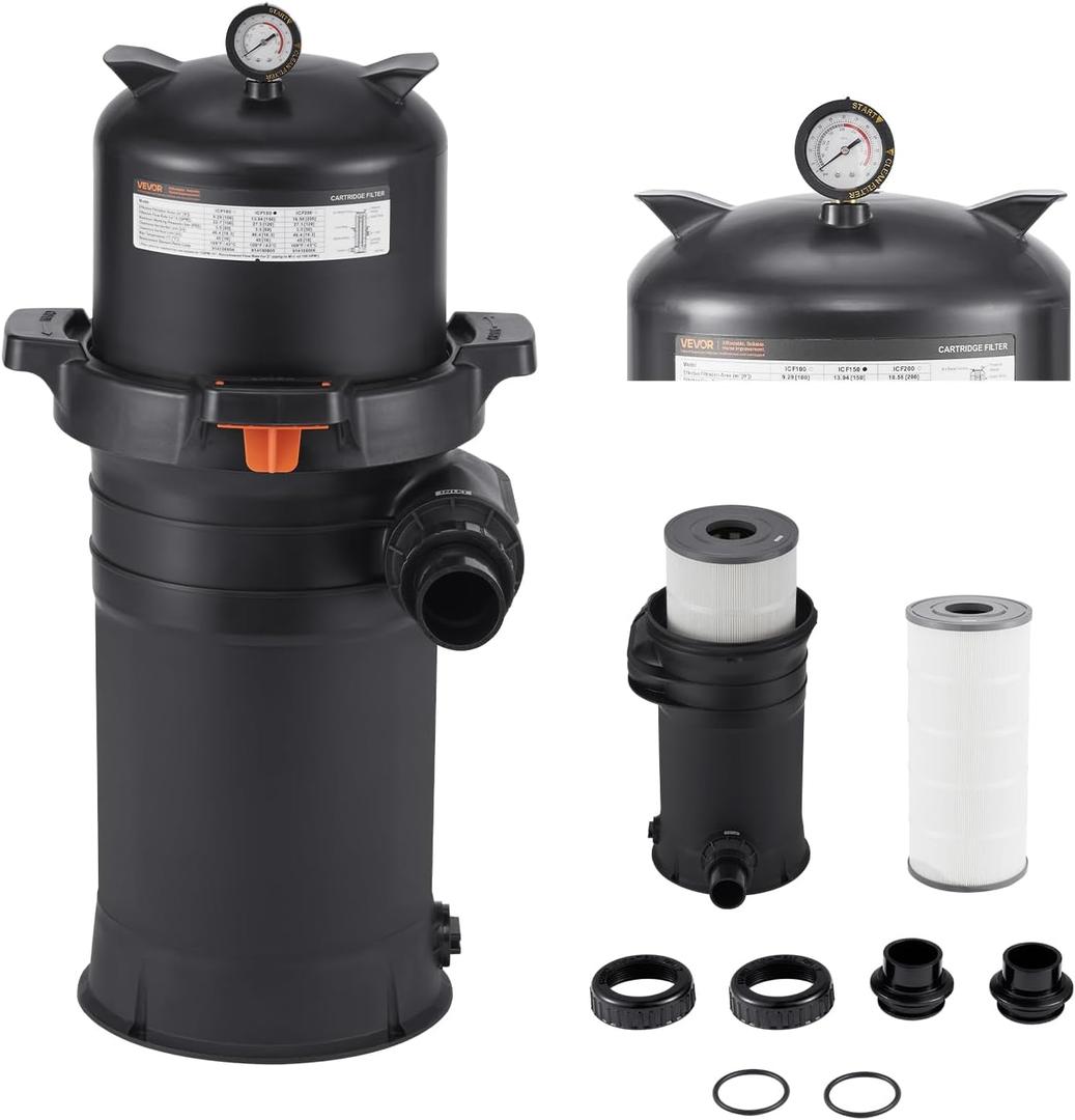 VEVOR 2025 Pro Pool Cartridge Filter System 150 sqft, Pool Filter for Inground & Above Ground Pools, Compatible W/Pumps 2.5HP~3HP | Up to 8136 GPH Max Flow, Pool Filters for Pools Up to 34342 Gallons
