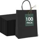 GSSUSA 100 Pack 8x4.75x10'' Paper Bags with Handles Bulk, Black Paper Gift Bags for Small Business, Sturdy Grocery Retail Shopping Bags, Birthday Party Favor Bags, Craft Bags, Kraft Bags
