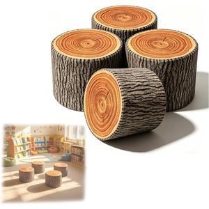 4 Pcs Round Tree Stump Classroom Stools,Wood Grain, 11 x 7.9 inches