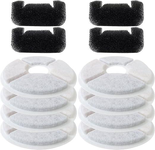 Cat/Pet Water Fountain Filters, 12 Pieces Set Pack of 8 Replacement Filter Fit for 81oz/2.4L, 3 Filtration System with 4 PreFilter Sponges