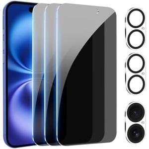 Pehael [3Pack] Privacy Screen Protector for iPhone 16 Plus with Camera Lens Protector Full Coverage Anti-Spy Tempered Glass Film 9H Hardness Upgrade Edge Protection Easy Installation Bubble Free [6.7 inch]