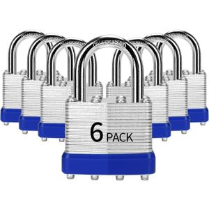 Padlocks Keyed Alike, Pack of 6, Laminated Steel Keyed Lock (1-9/16", 40mm), Padlocks with Same Key, Normal Shackle, for Toolbox, Locker & StorageUnit or More
