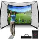Joloofu Golf Net, 11x8ft Spacious Golf Practice Hitting Net for Simulator | Heavy Duty Golf Simulator Net with HD Impact Screen and Target Cloth for Swing Driving, Home Backyard Garage Indoor Outdoor
