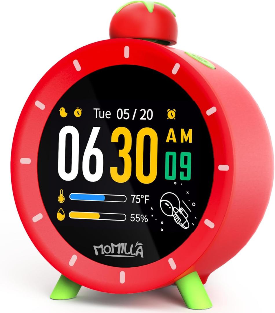 MOMILLA Kids Alarm Clock for Bedrooms, Colorful Display 7-Day Programmable 4 Alarms, Visual Timer with White Noise, Digital Clock Loud for Heavy Sleepers, Christmas Birthday Gifts for Girls Boys