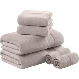 Madison Park Turkish 100% Cotton 600Gsm Luxury Premium Thick Soft Absorbent Hotel Bathroom Towel Set Shower Hand Face Washcloths, Assorted Sizes, Taupe 6 Piece